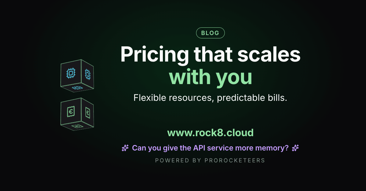 Rock8Cloud pricing that scales with you: flexible CPU and memory, predictable monthly bills